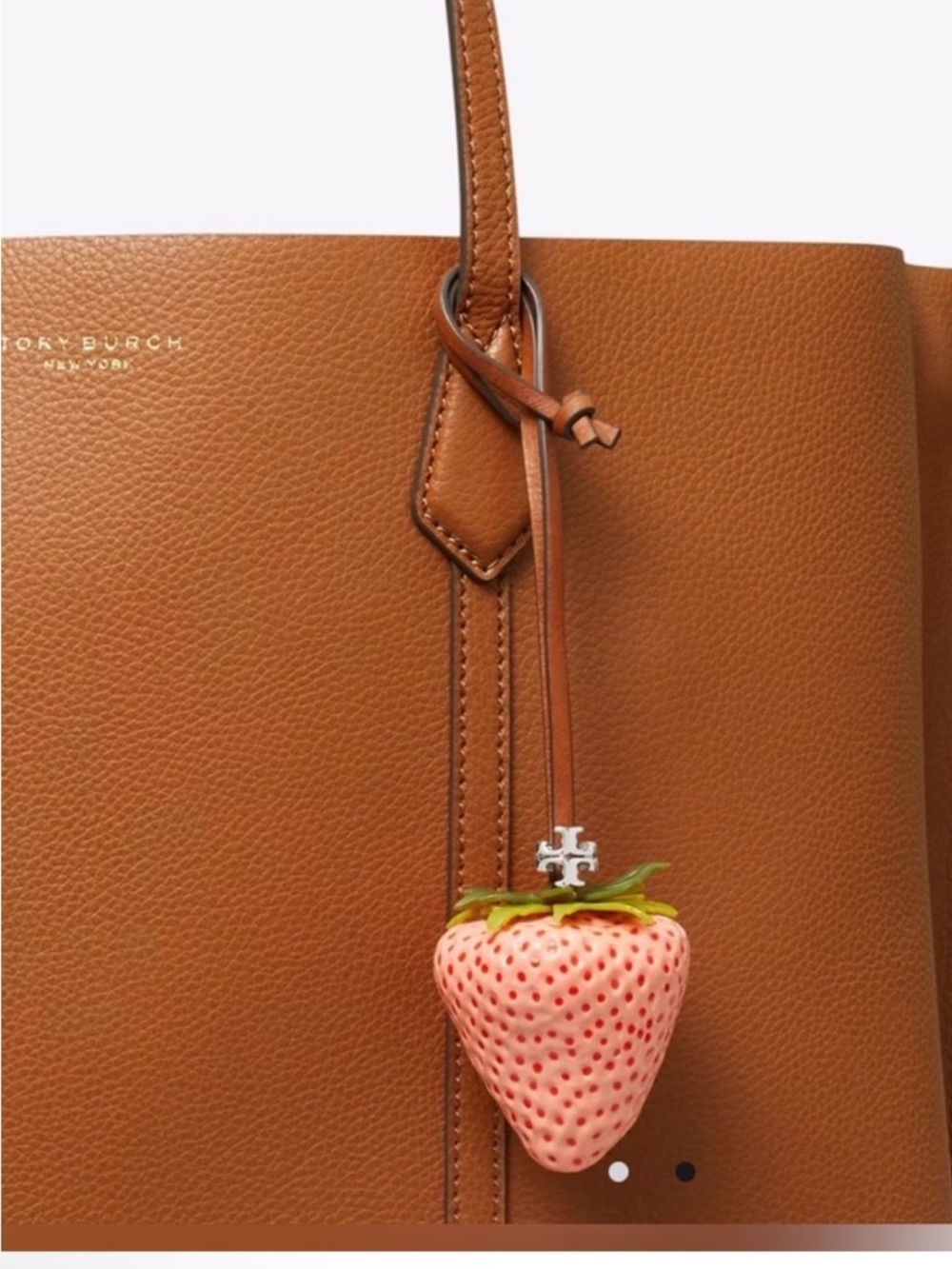 Tory Burch strawberry 🍓 pink leather tie bag charm key chain NEW $130